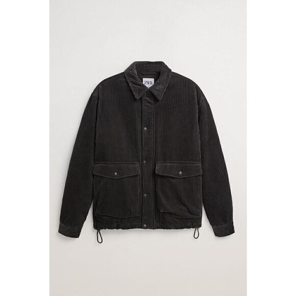 ZARA MENS CORDUROY PADDED JACKET in Charcoal S-M - Picture 1 of 14